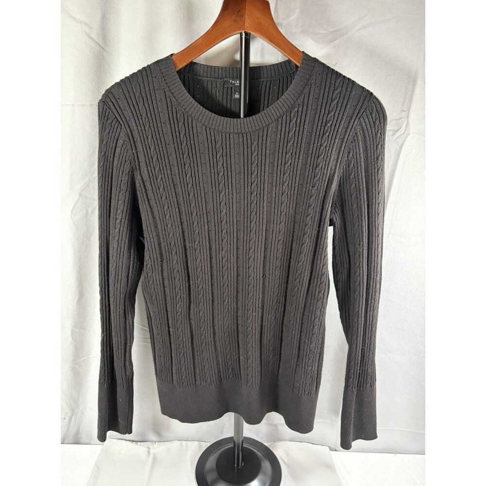 Talbots Sweater Womens Large Petite Black Pullover Ribbed Knit Has Mark On Sleev